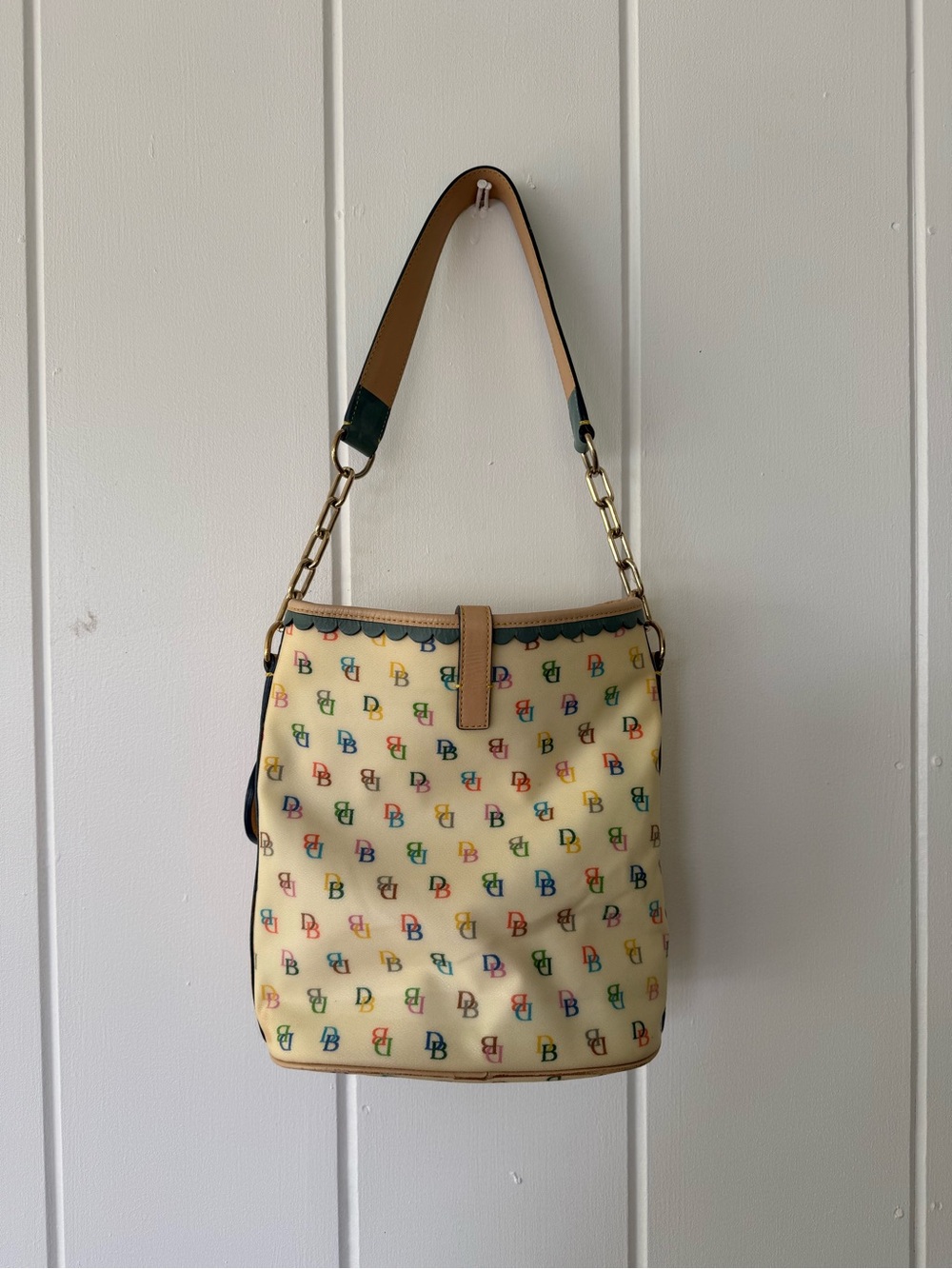 Dooney & Bourke Cream Multicolor Logo Bucket Shoulder Bag - Picture 5 of 8
